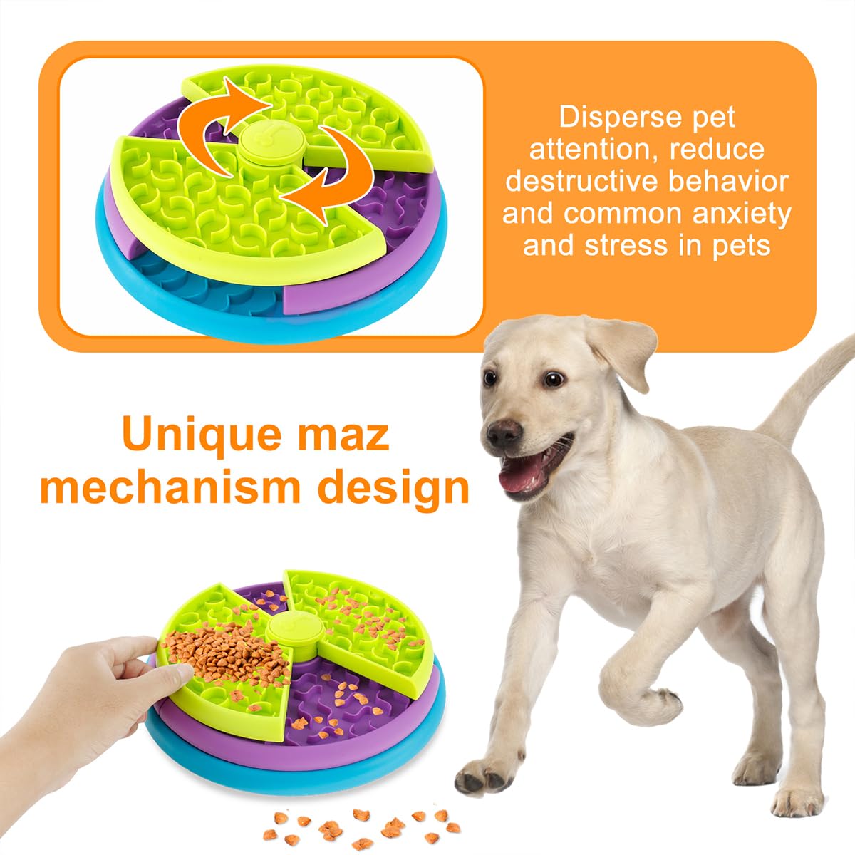 Pet Slow Food Bowl Anti Choking Cat Bowl,3in1 Interactive Dog Feeder Puzzle, Lick Mat & Slow Feeder BowlMental Stimulation Toy For Medium & Large Dogs