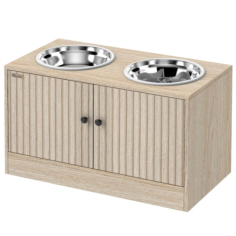 Elevated Dog Bowl, Large Feeding Dog Bowl Stand With 2 Stainless Steel Bowls, Storage Drawer, And Slow Feeder Mat.