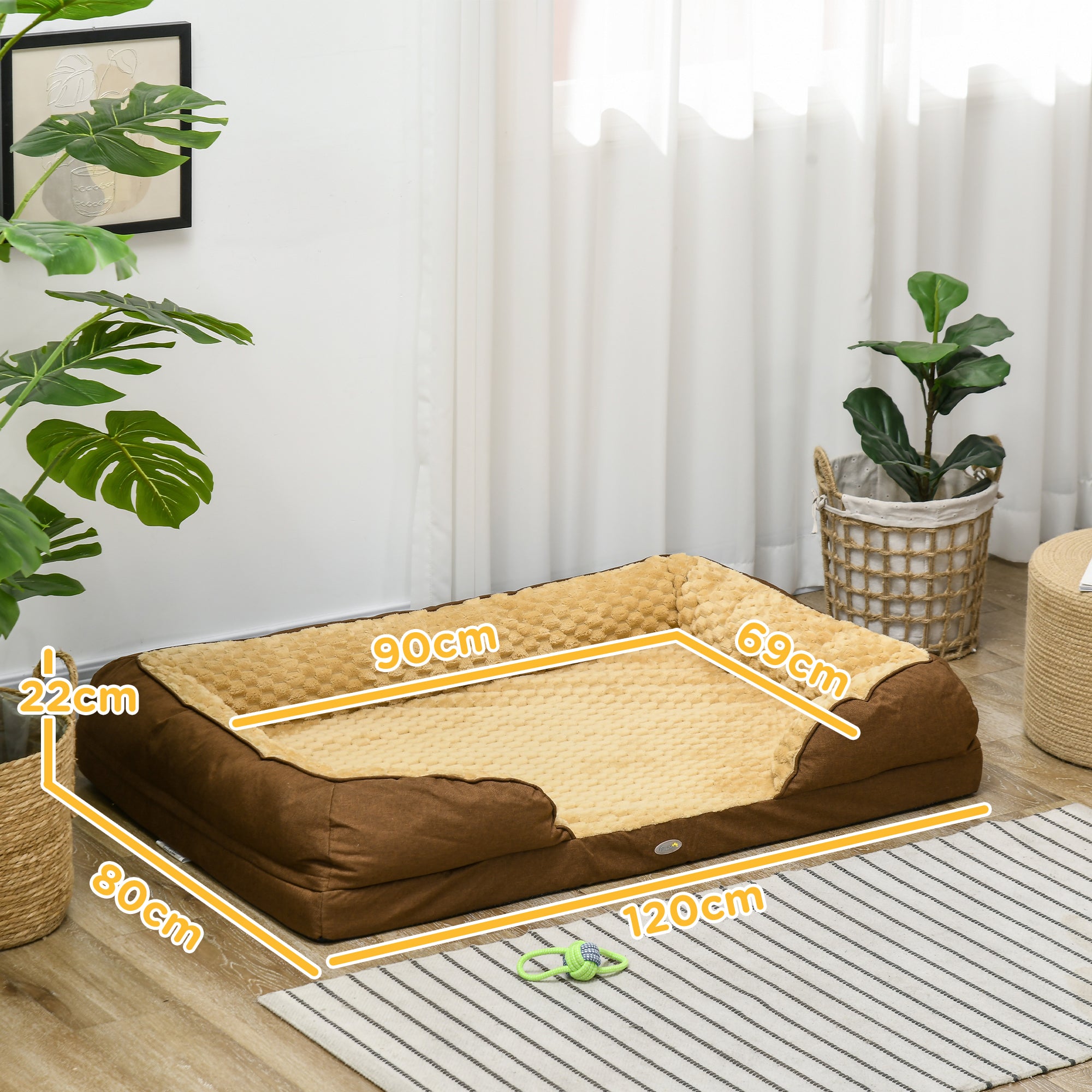 PawHut Calming Dog Bed Pet Mattress W/ Removable Cover, Anti-Slip Bottom, For Large Dogs, 120L X 80W X 22Hcm - Brown
